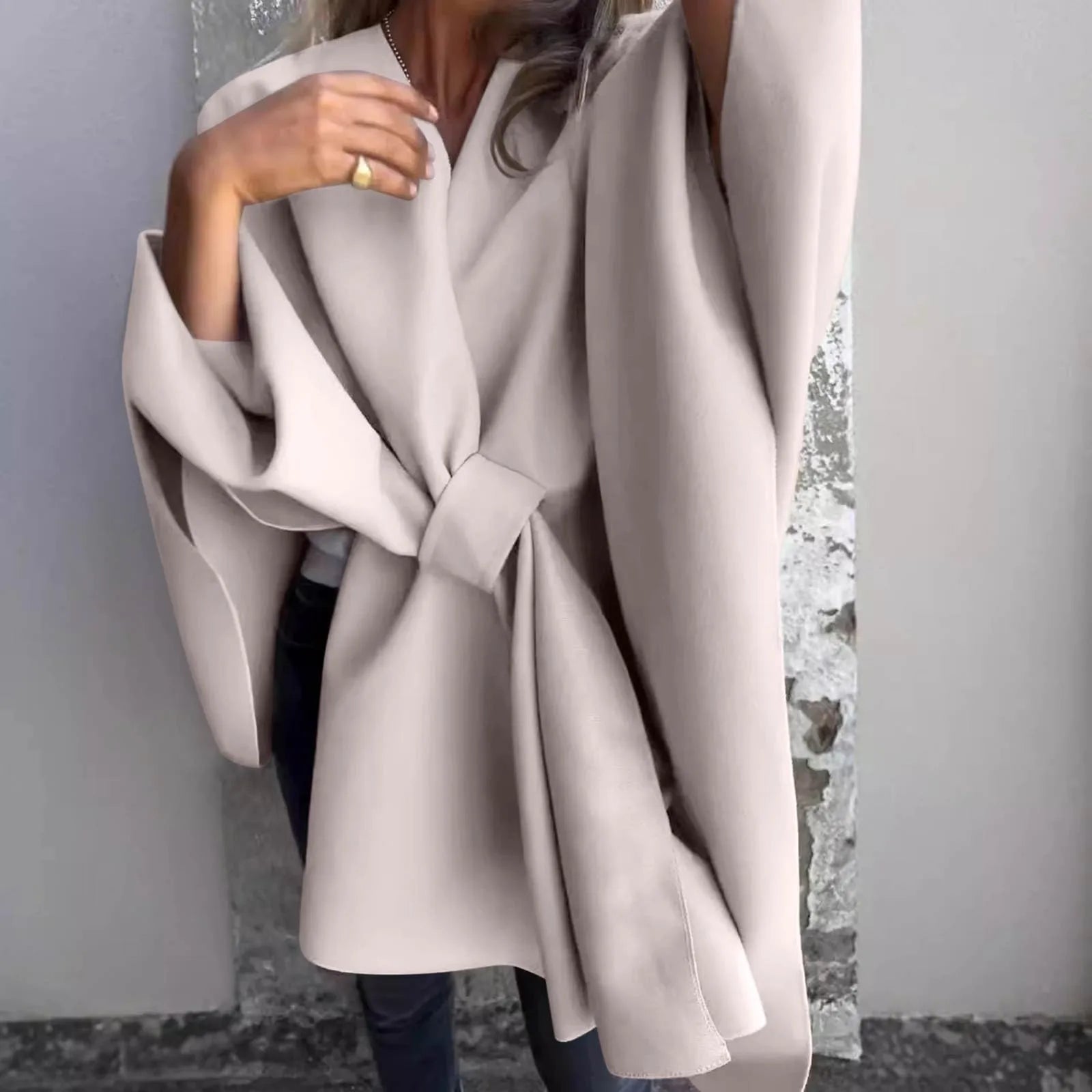 Longline Open-Front Cardigan with Dropped Batwing Sleeves