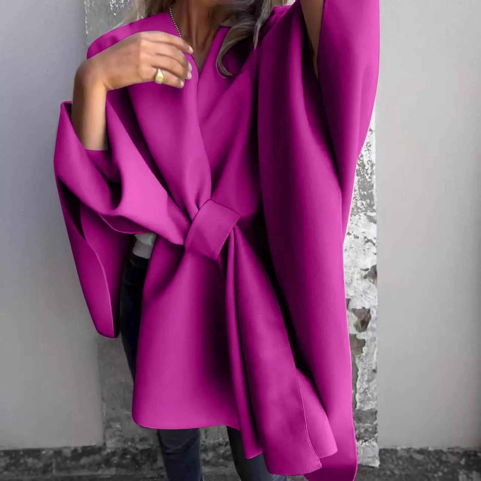 Longline Open-Front Cardigan with Dropped Batwing Sleeves