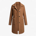 Longline Brushed Coat with Button Front and Deep Pockets