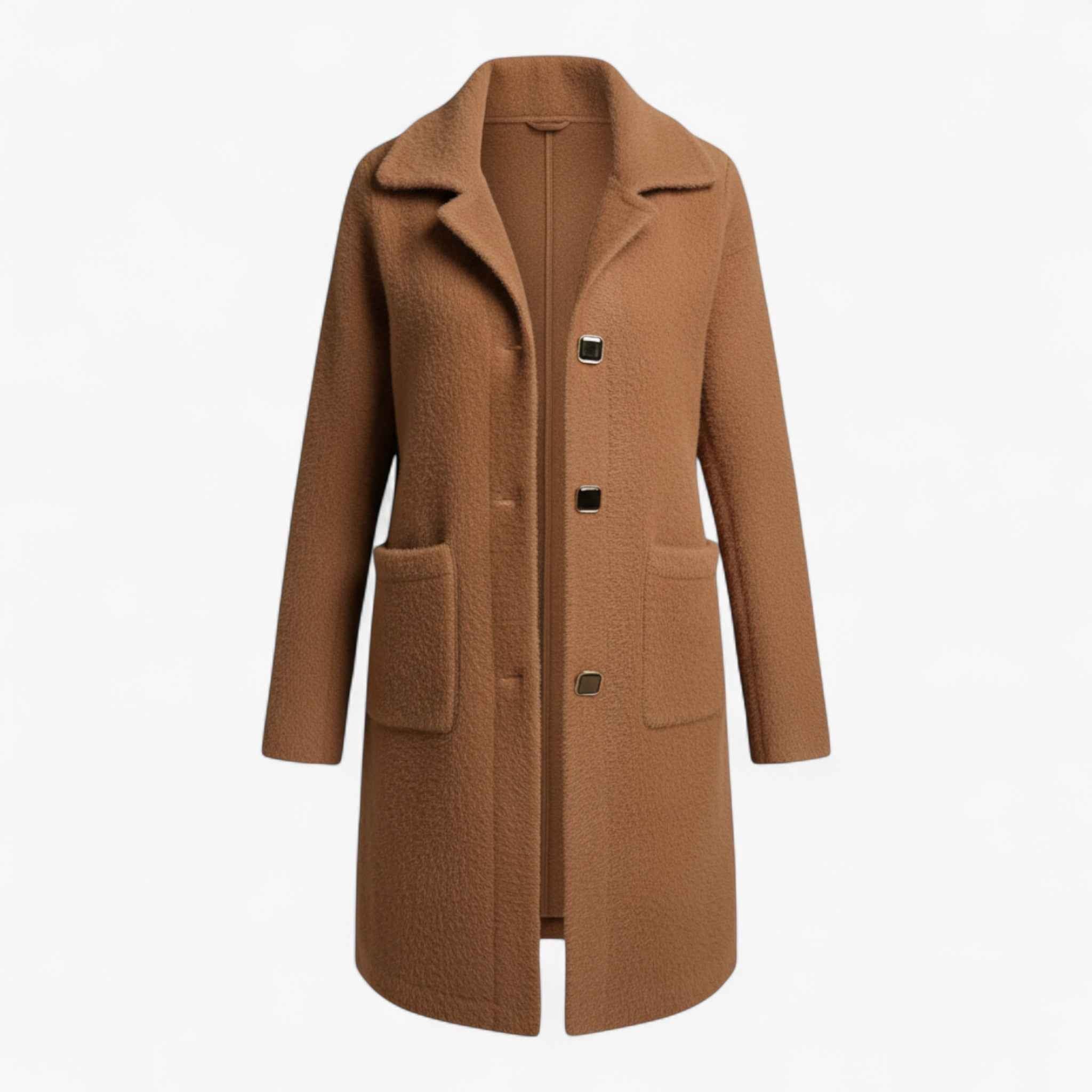 Longline Brushed Coat with Button Front and Deep Pockets