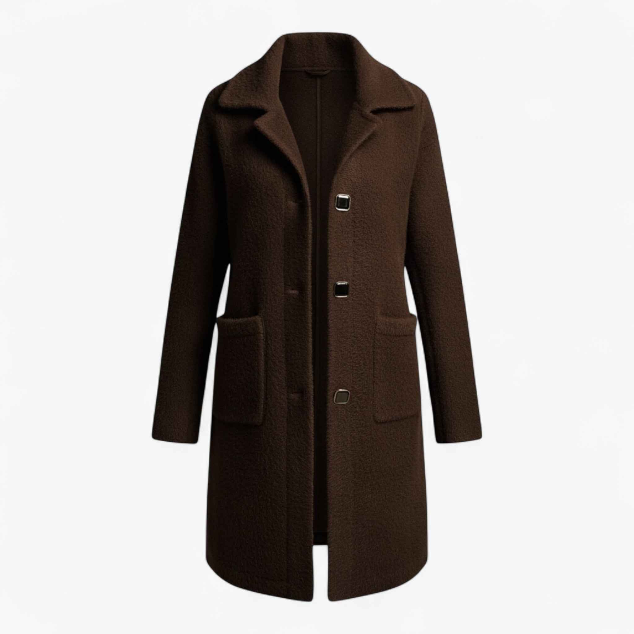 Longline Brushed Coat with Button Front and Deep Pockets