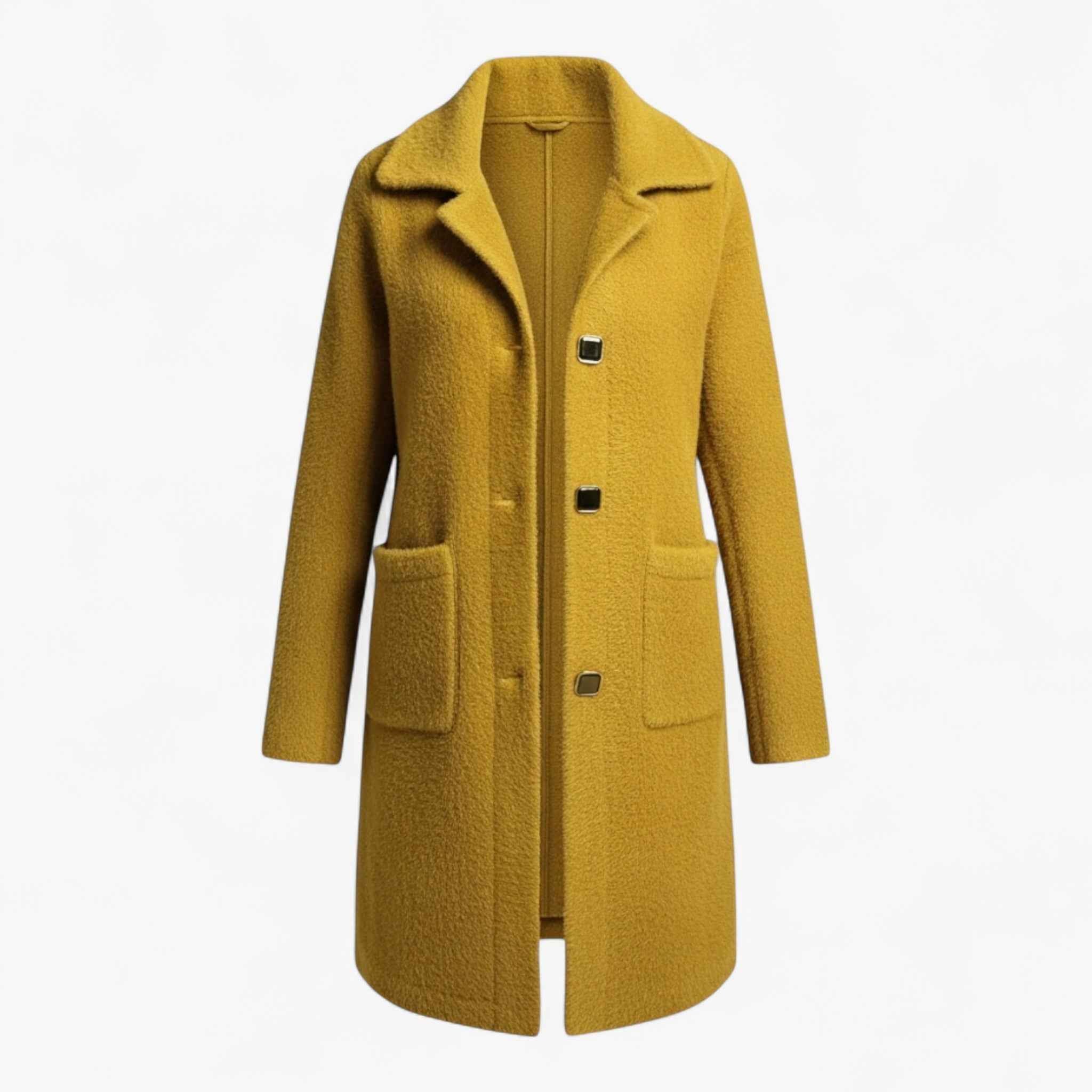 Longline Brushed Coat with Button Front and Deep Pockets