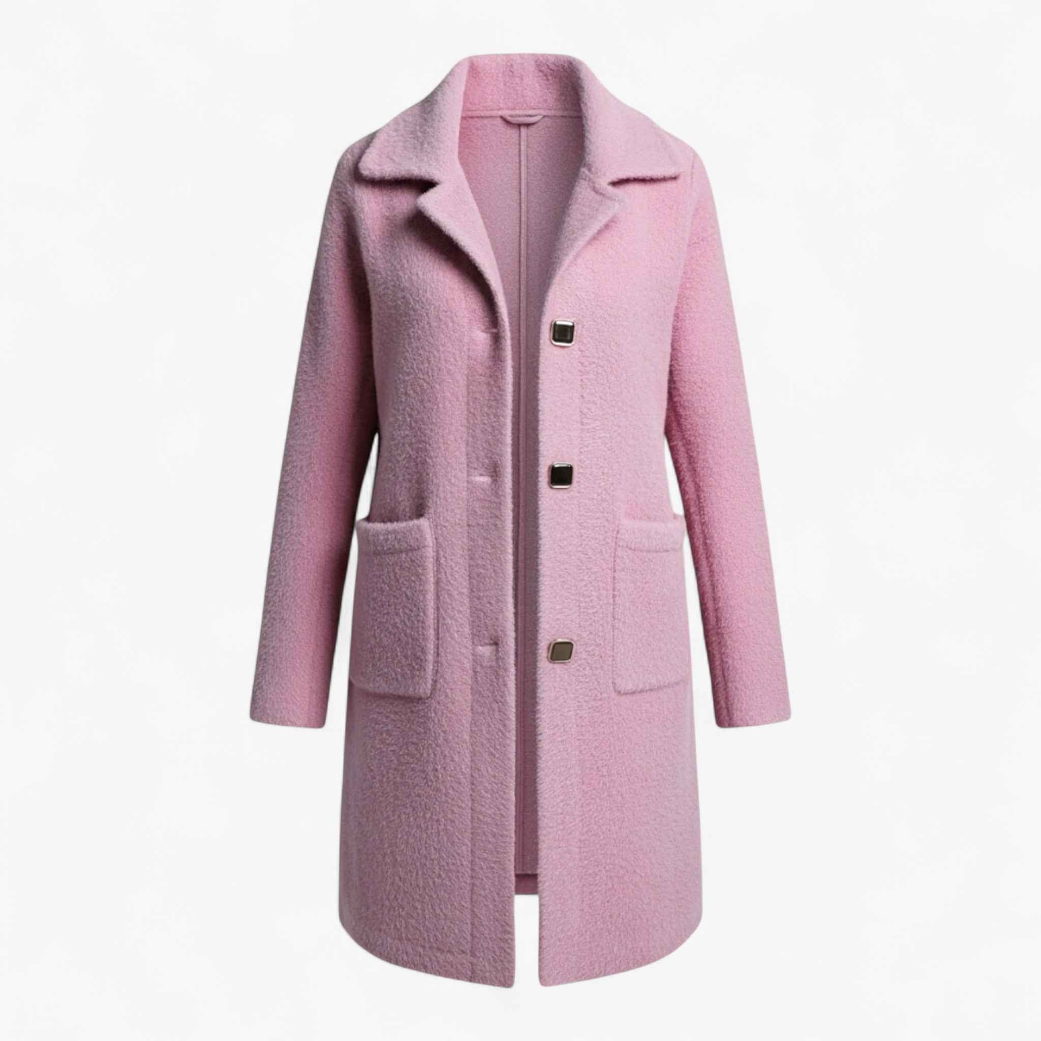 Longline Brushed Coat with Button Front and Deep Pockets