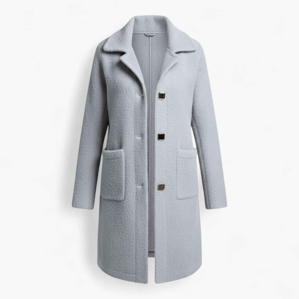 Longline Brushed Coat with Button Front and Deep Pockets