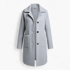 Longline Brushed Coat with Button Front and Deep Pockets