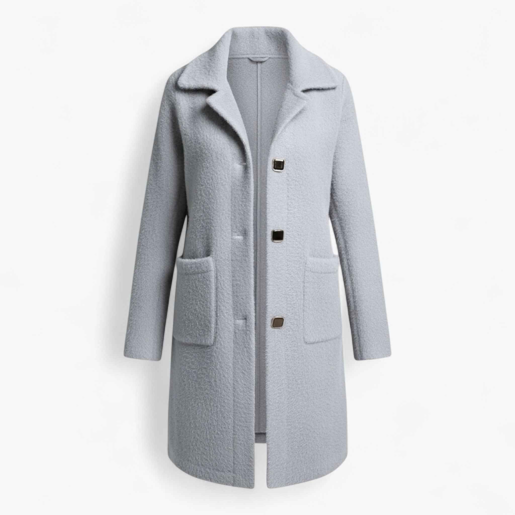 Longline Brushed Coat with Button Front and Deep Pockets