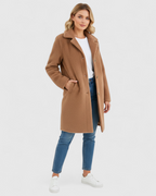 Longline Brushed Coat with Button Front and Deep Pockets