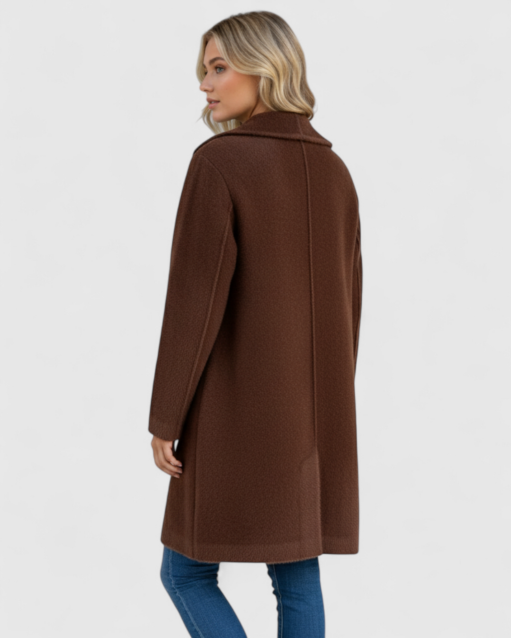Longline Brushed Coat with Button Front and Deep Pockets