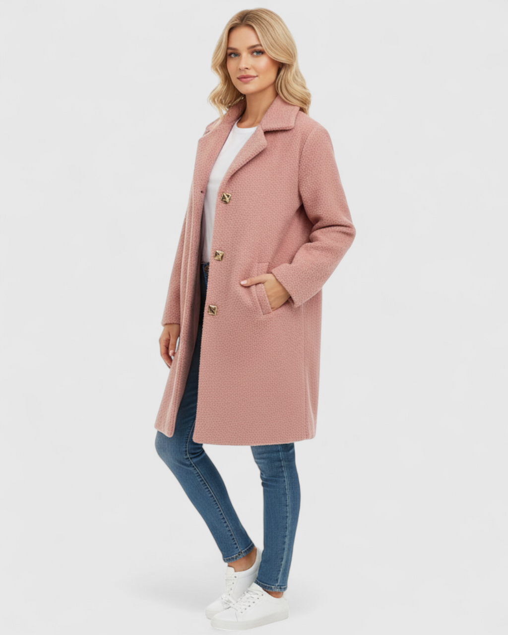 Longline Brushed Coat with Button Front and Deep Pockets