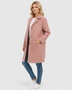 Longline Brushed Coat with Button Front and Deep Pockets