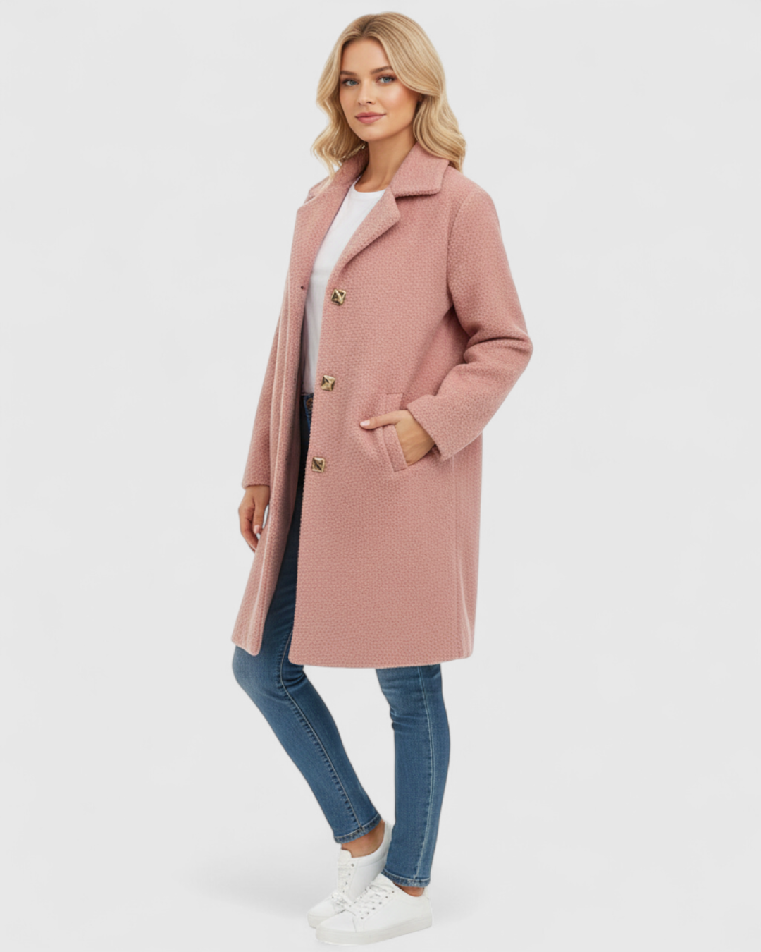 Longline Brushed Coat with Button Front and Deep Pockets