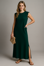Long Summer Dress with a Side Slit and Working Pockets