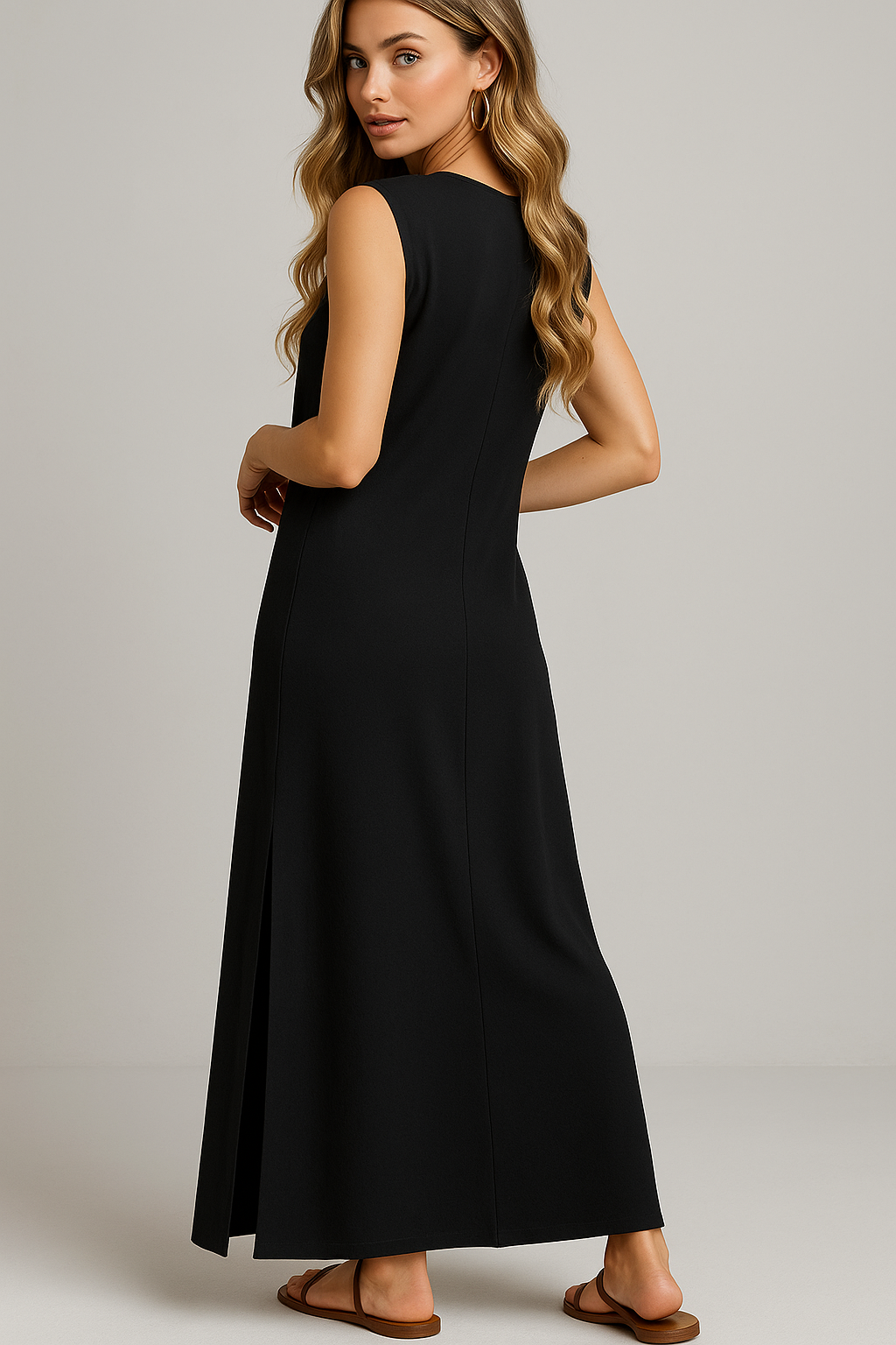 Long Summer Dress with a Side Slit and Working Pockets