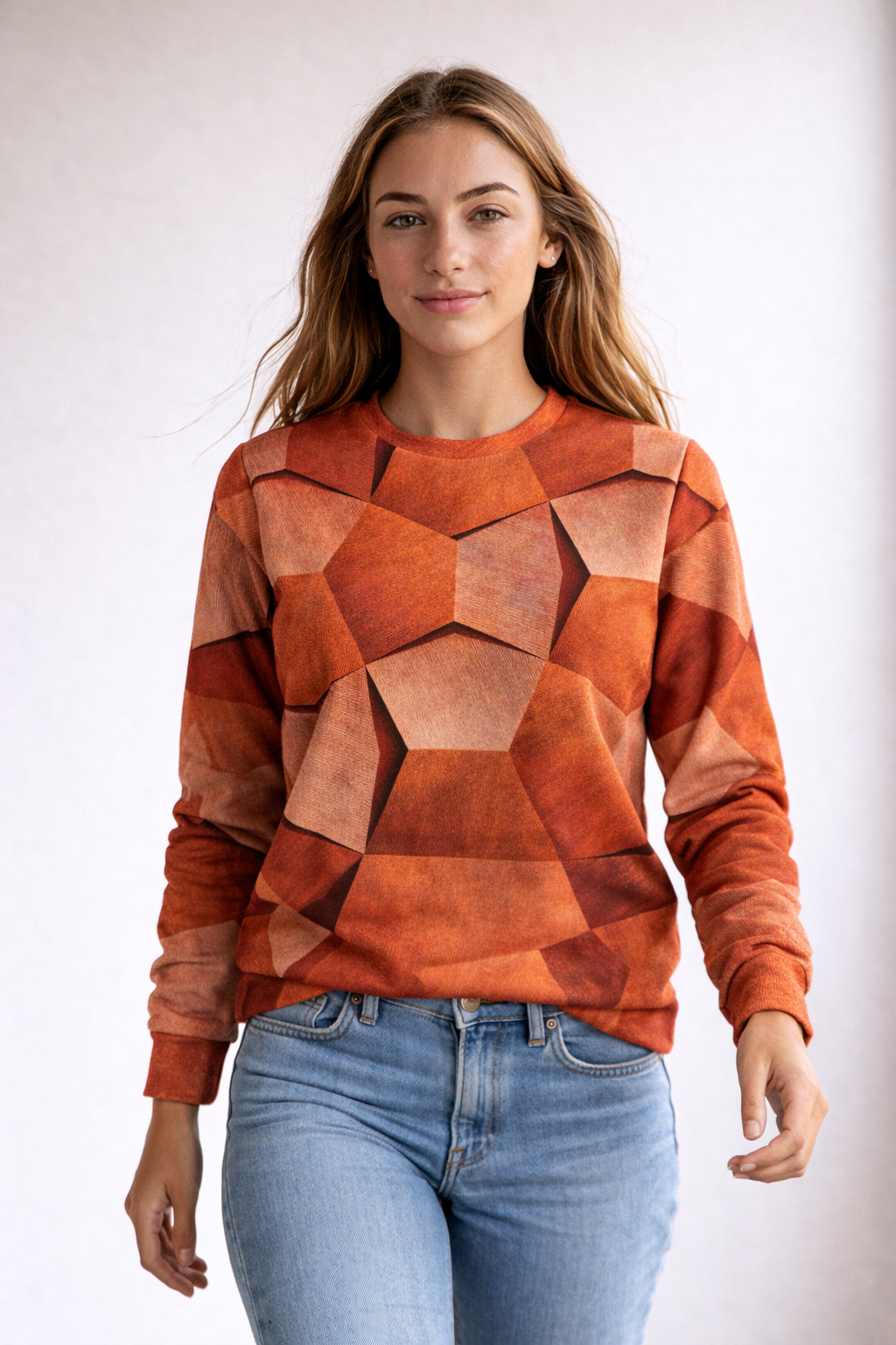 Top met lange mouwen, geometrische print en lichte stof