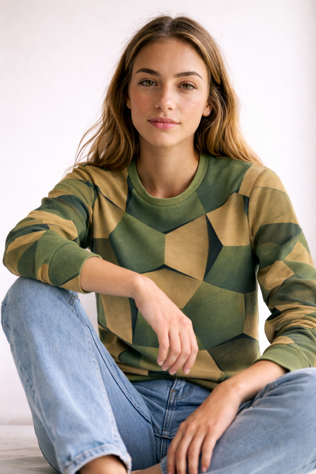 Top met lange mouwen, geometrische print en lichte stof