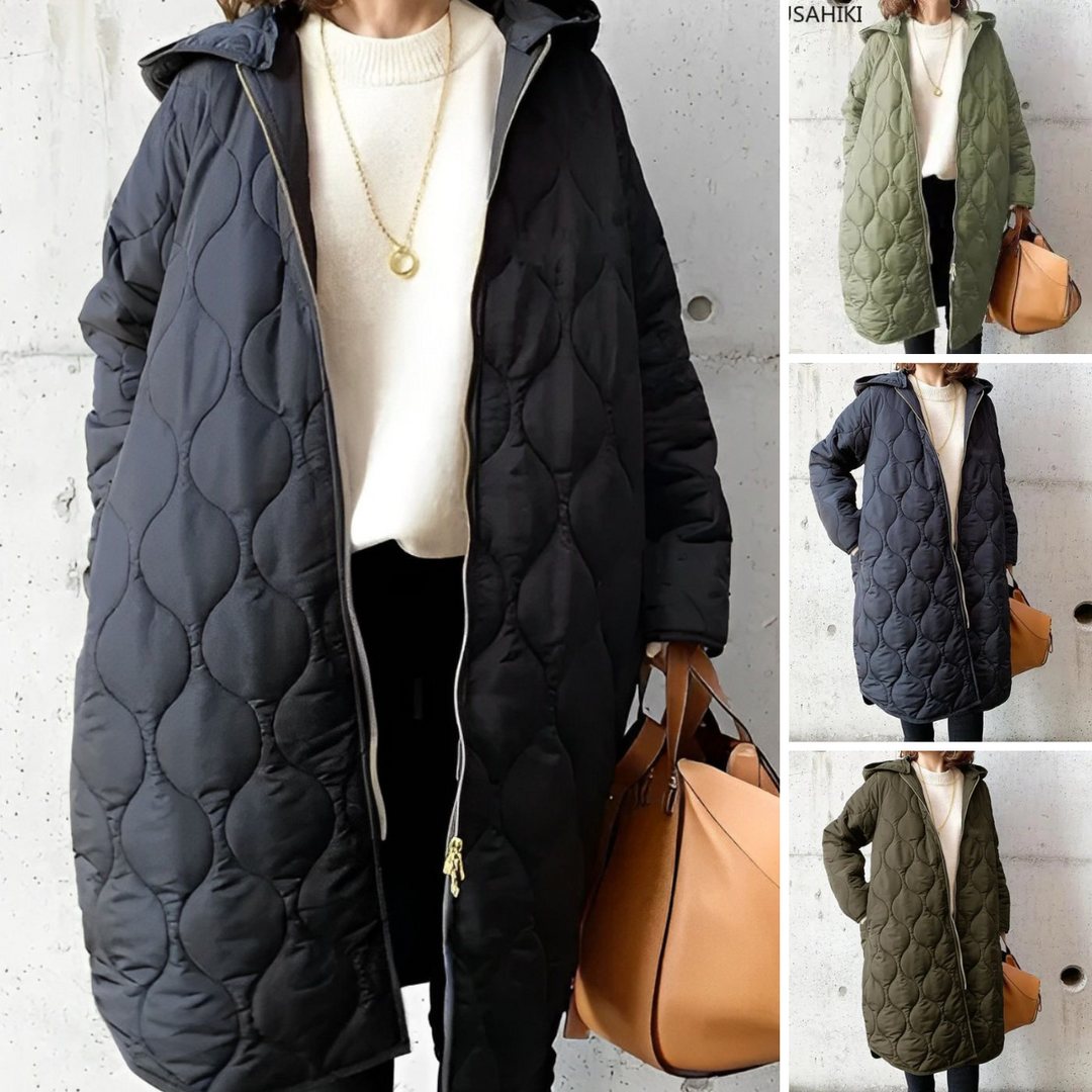 Hooded Winter Parka with Argyle Pattern and Front Pockets