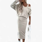 Two Piece Jumper and Dress Set with a Flattering V Neck