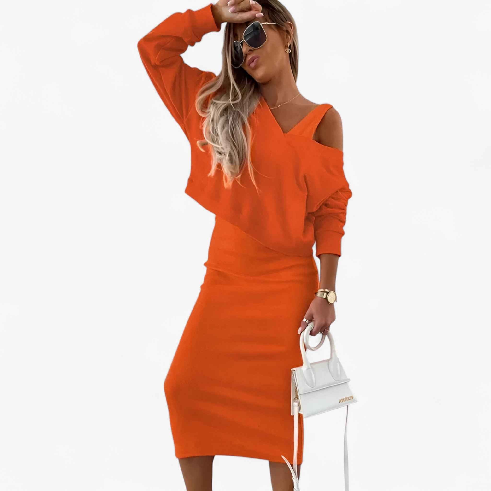 Two Piece Jumper and Dress Set with a Flattering V Neck