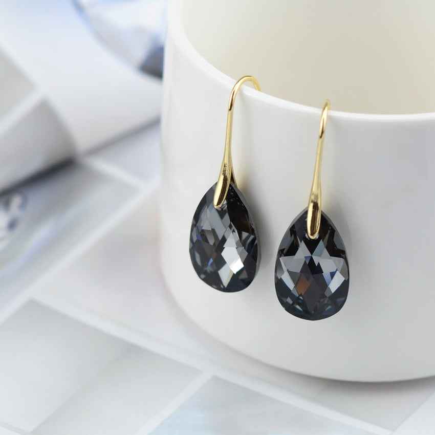 Teardrop Crystal Drop Earrings with a Silver Plated Finish