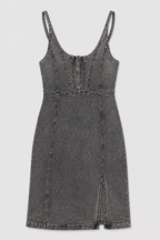 Denim Cami Dress with Adjustable Straps and Side Split