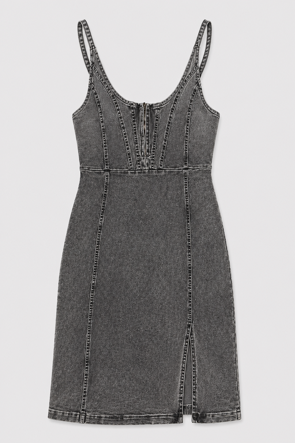 Denim Cami Dress with Adjustable Straps and Side Split