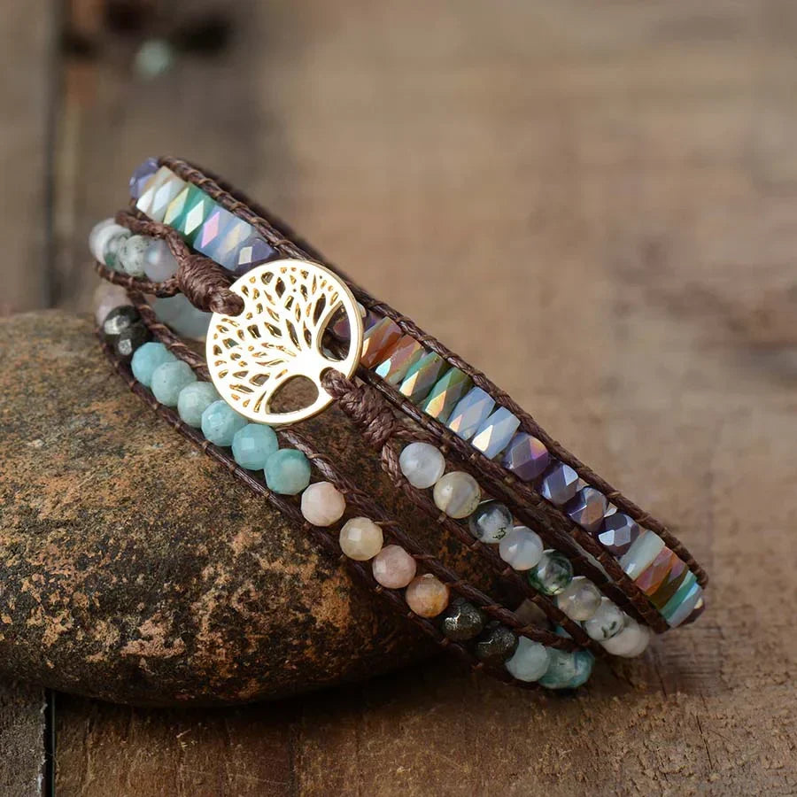 Jasper Wrap Bracelet with Tree of Life Charm