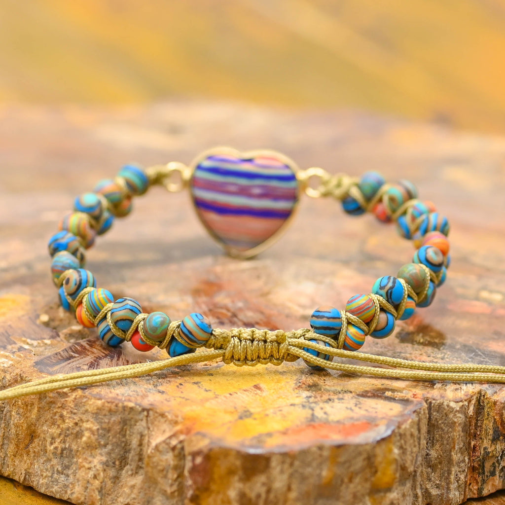 Pulseira de Contas de Jaspe com Pedra em Coração
