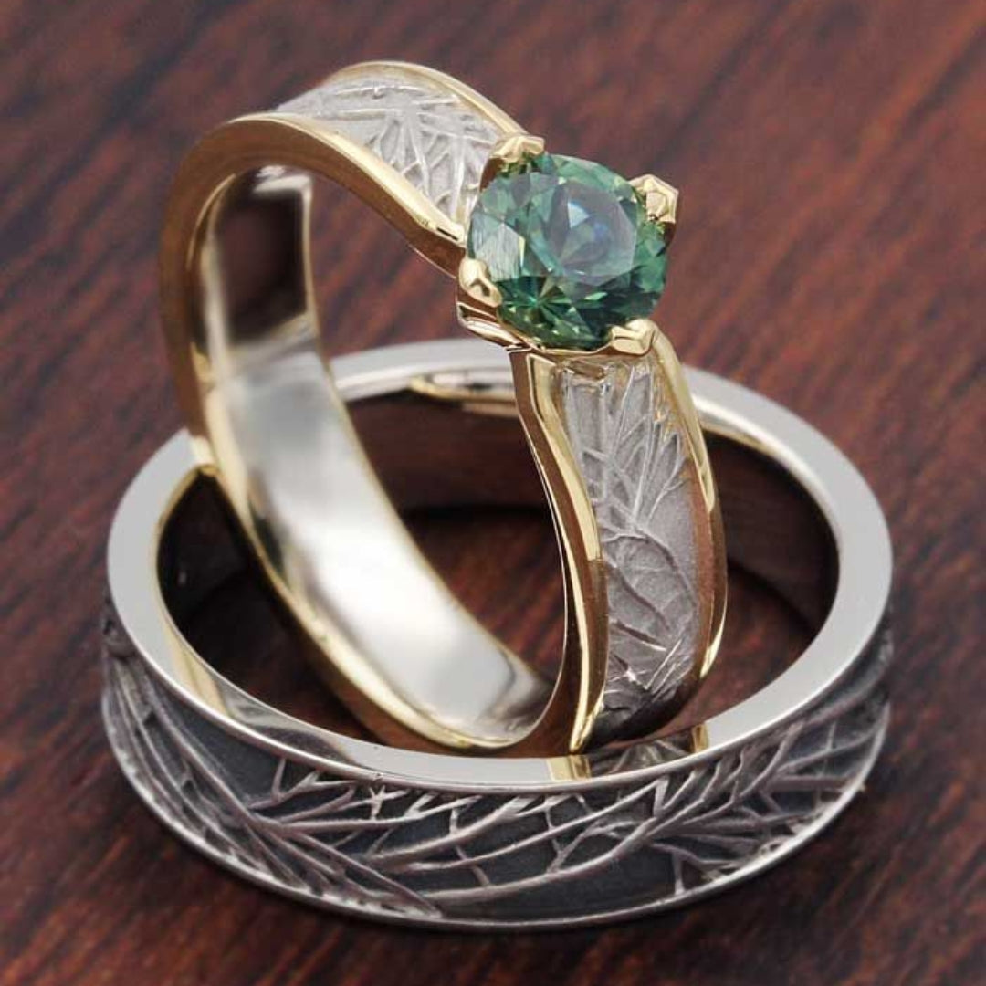 Green Zirconia Nature Ring Set in Two Tones
