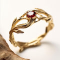 Red Crystal Gold-Tone Branch Ring