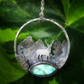 Silver-Tone Deer Scene Round Pendant Necklace