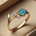 Sky Blue Round Crystal Gold-Tone Ring