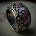 Verstelbare zilverkleurige ring met violette bloesem