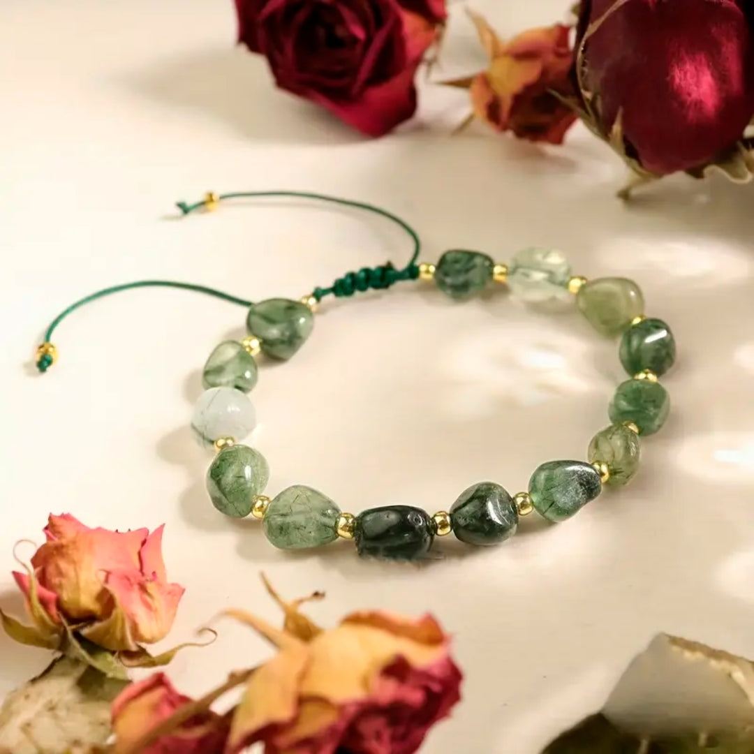 Green Stone Bead Adjustable Cord Bracelet