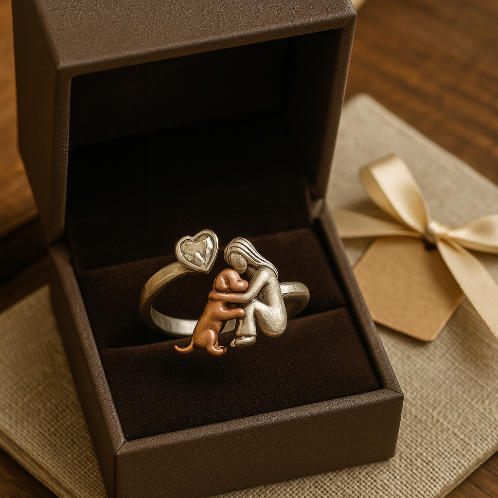 Adjustable 925 Sterling Silver Dog Ring with Heart Zirconia