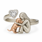 Adjustable 925 Sterling Silver Dog Ring with Heart Zirconia