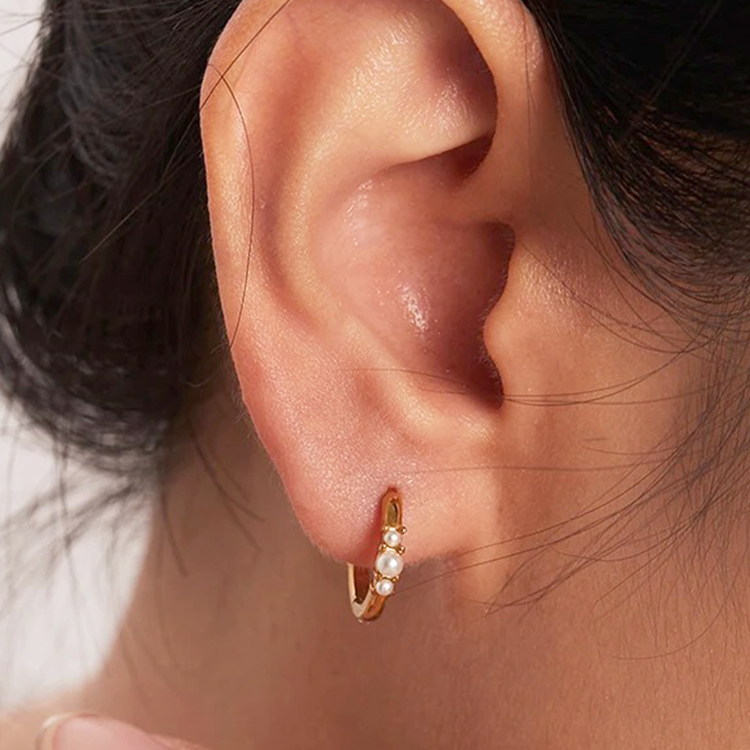Gold-Tone Pearl Huggie Hoop Earrings, Set of Two