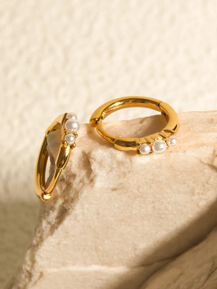 Gold-Tone Pearl Huggie Hoop Earrings, Set of Two