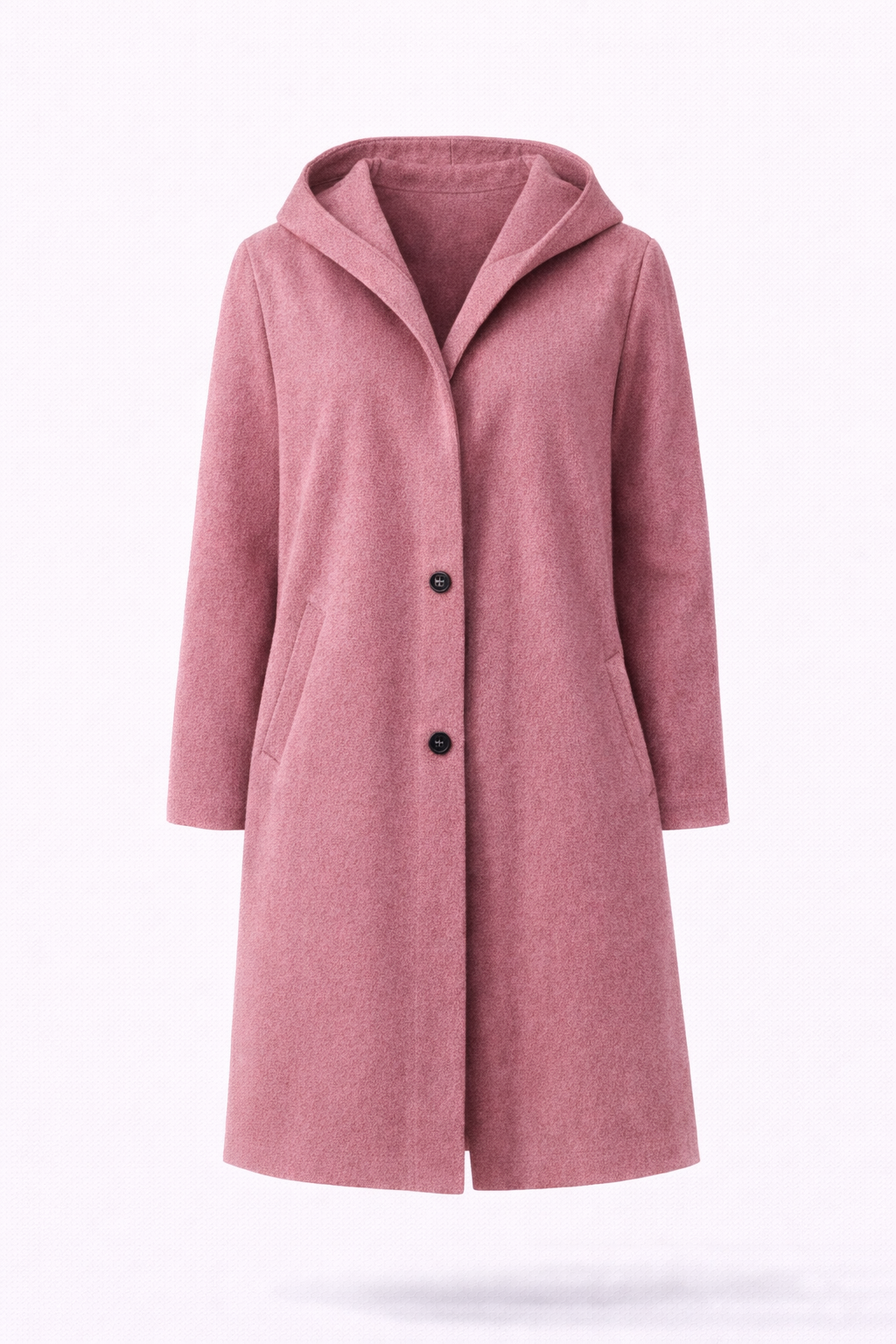 Mid Length Button Front Coat with a Relaxed Fit and Pockets