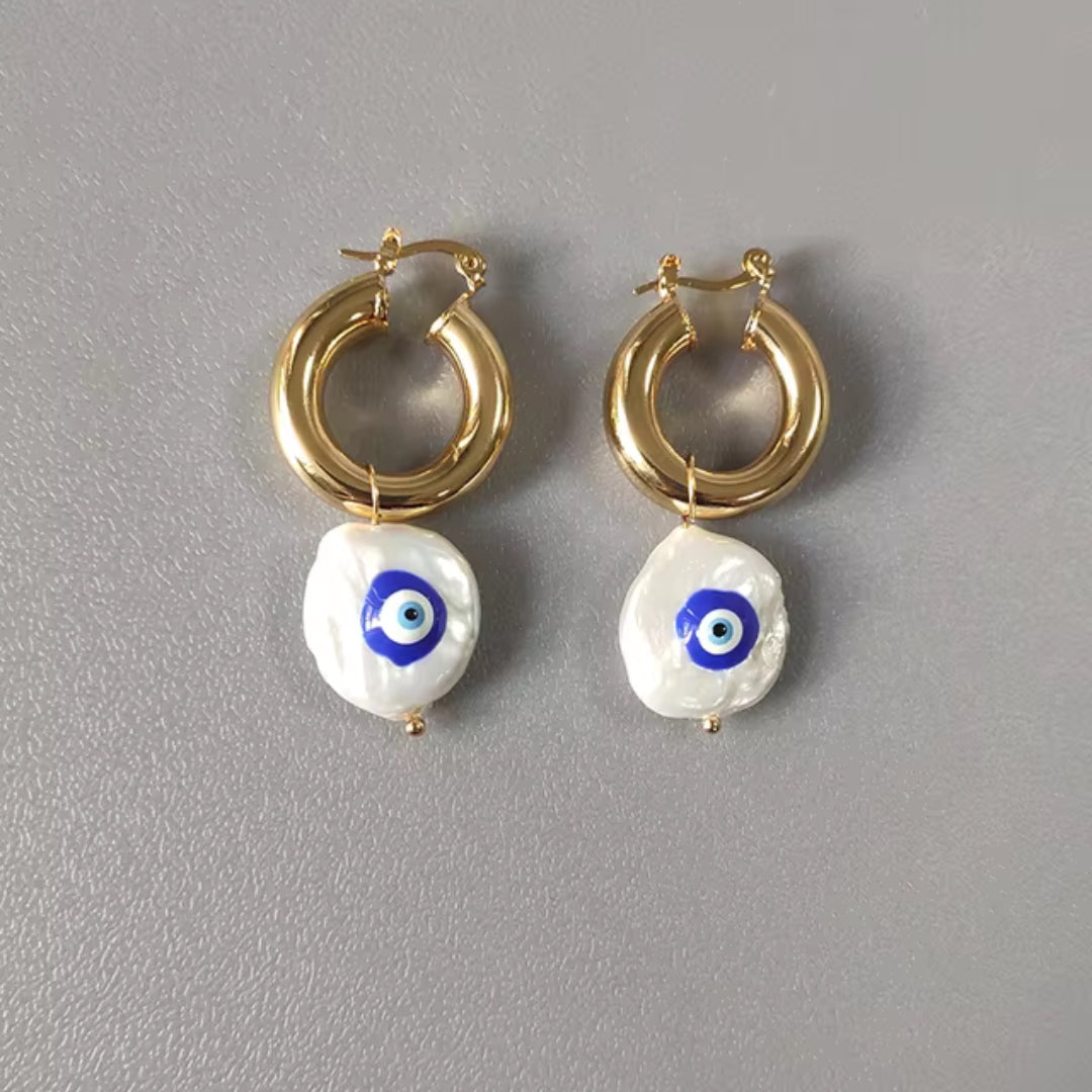 Vintage-Style Nazar Evil Eye Gold-Tone Earrings