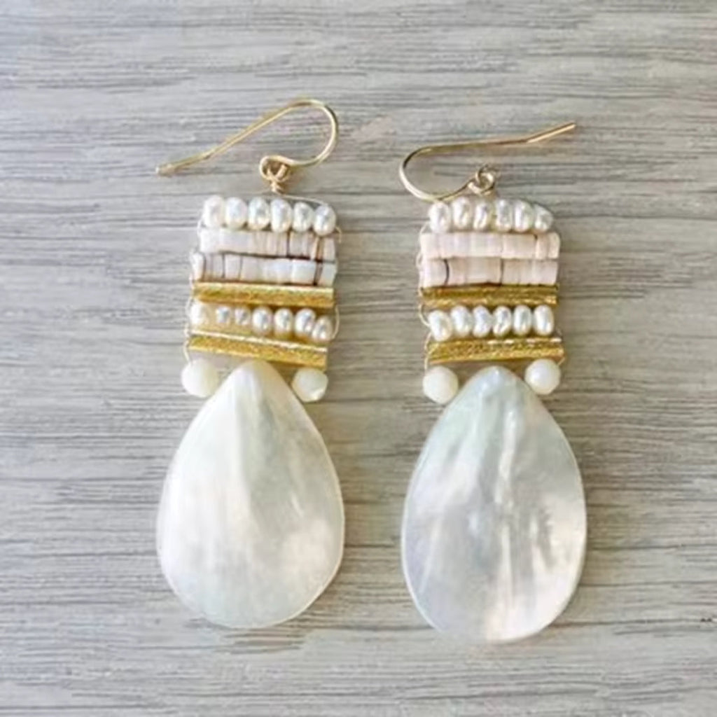 Vintage-Style White Stone and Pearl Gold-Tone Earrings