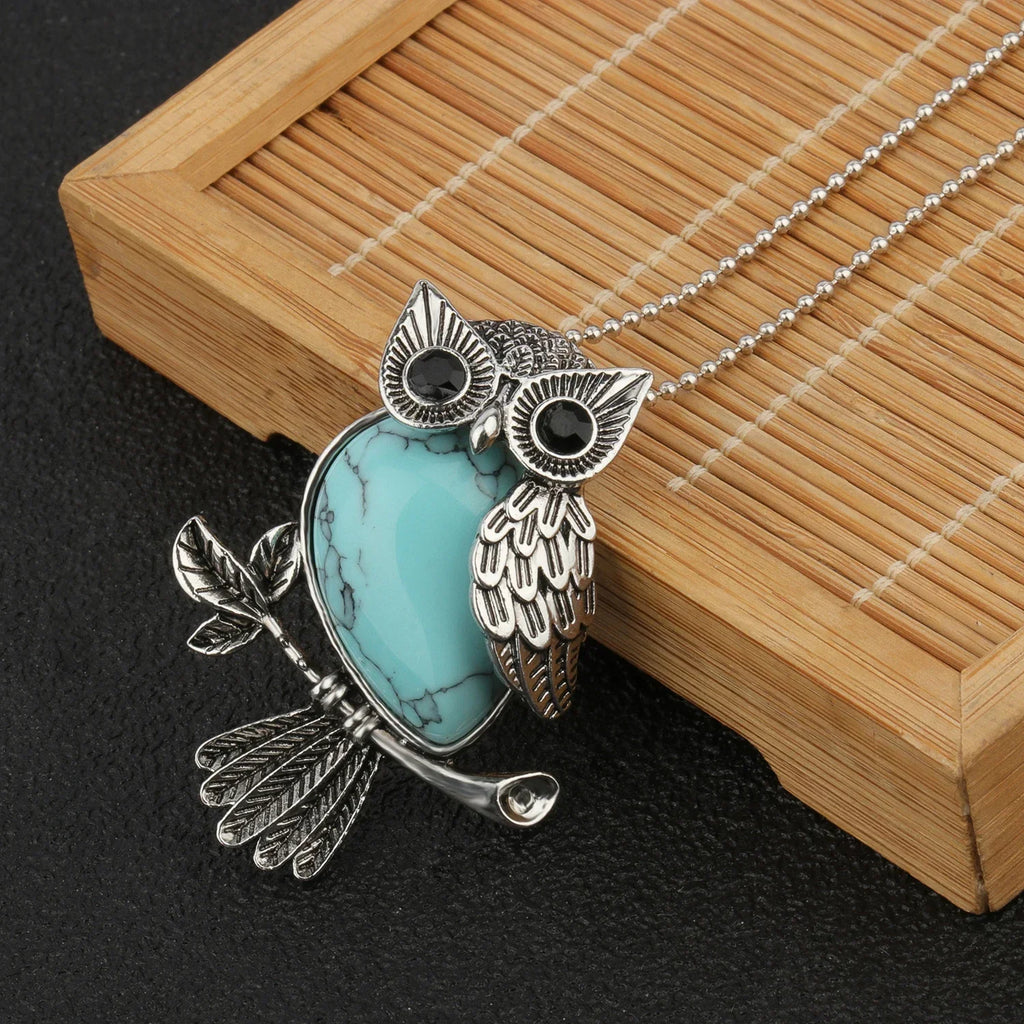 Crystal Owl Pendant Necklace in Many Stones