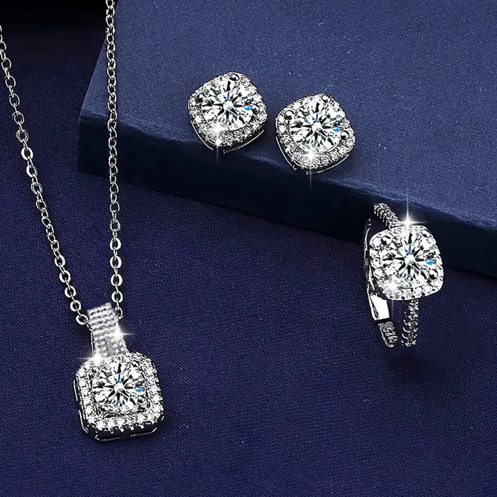 Three-Piece Crystal Square Jewellery Set