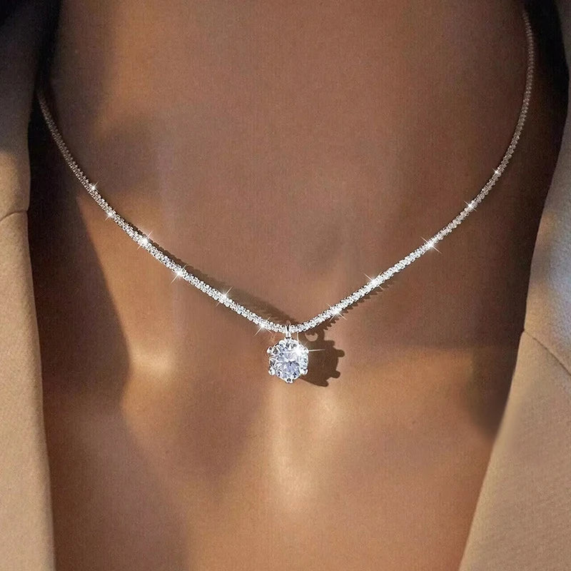 Sterling zilveren ketting met moissaniet solitairhanger