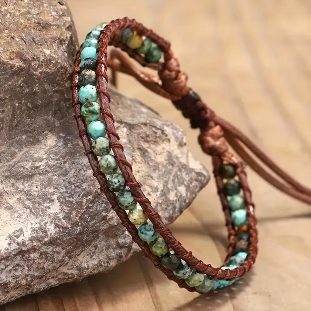 Turquoise Jasper Bead Bracelet in Blue-Green Tones