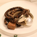 Wooden Bead Bracelet with Gold-Tone and Pearl Accents