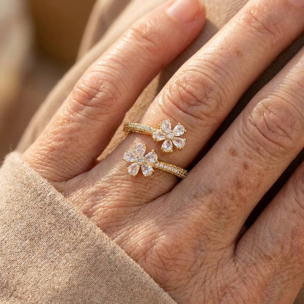 Adjustable Flower Cubic Zirconia Ring