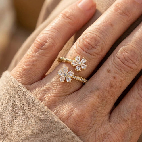 Adjustable Flower Cubic Zirconia Ring