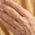 Adjustable Zirconia Flower and Leaf Open Ring