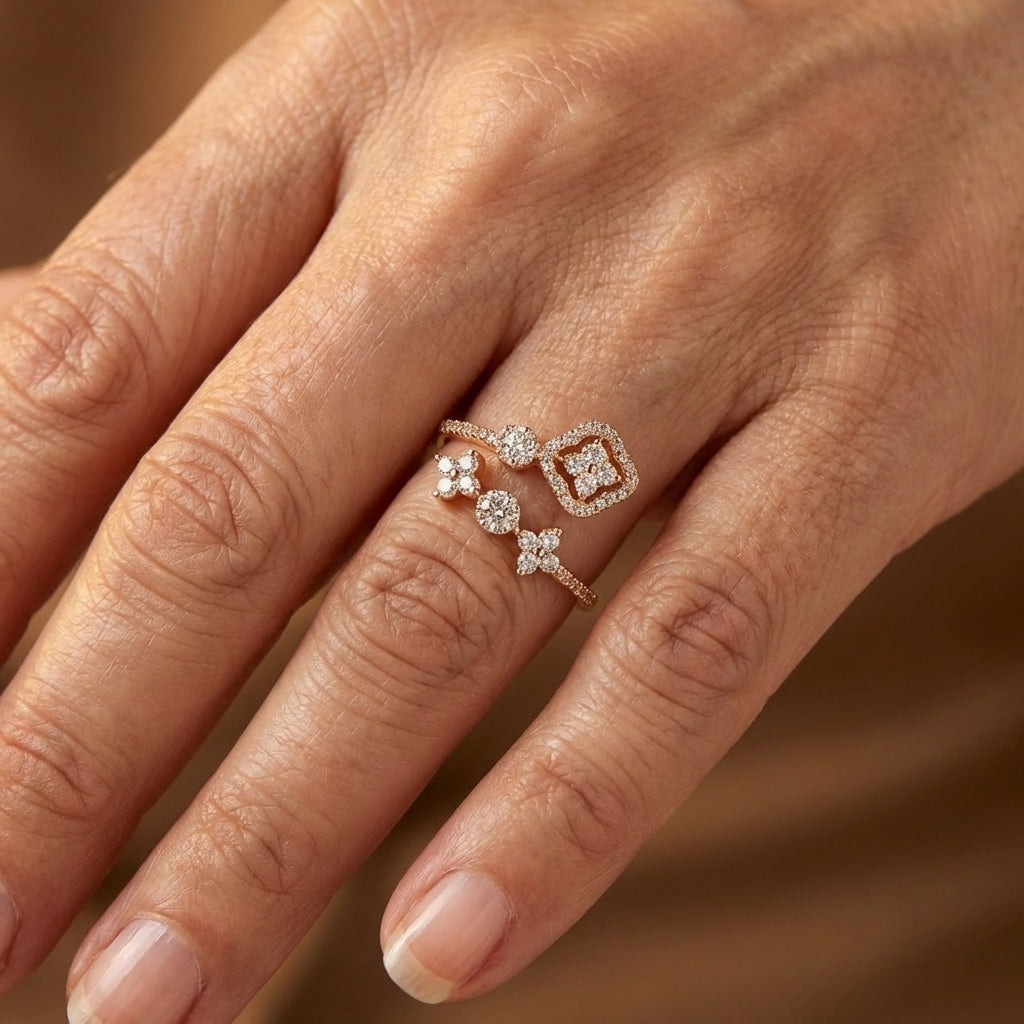 Zirconia Inlaid Flower Mini Wrap Ring