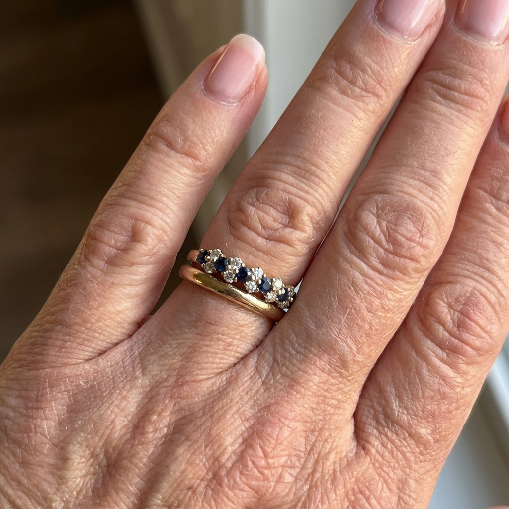 Geometric Blue Zirconia Studded Gold-Plated Band Ring